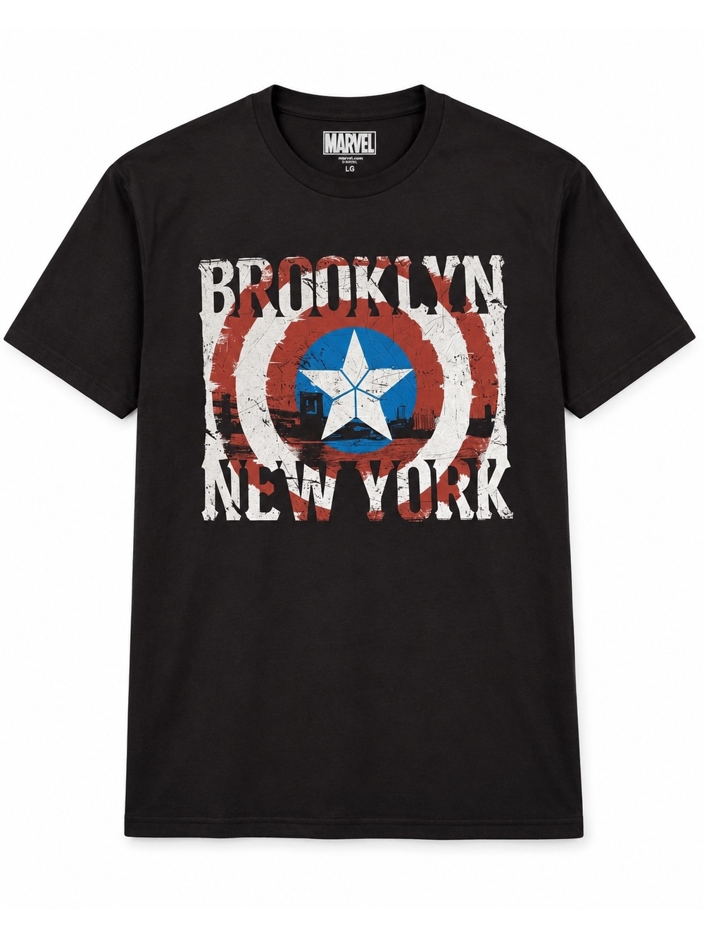 Marvel Captain America Brooklyn New York T-Shirt Men’s Large Black Graphic Tee